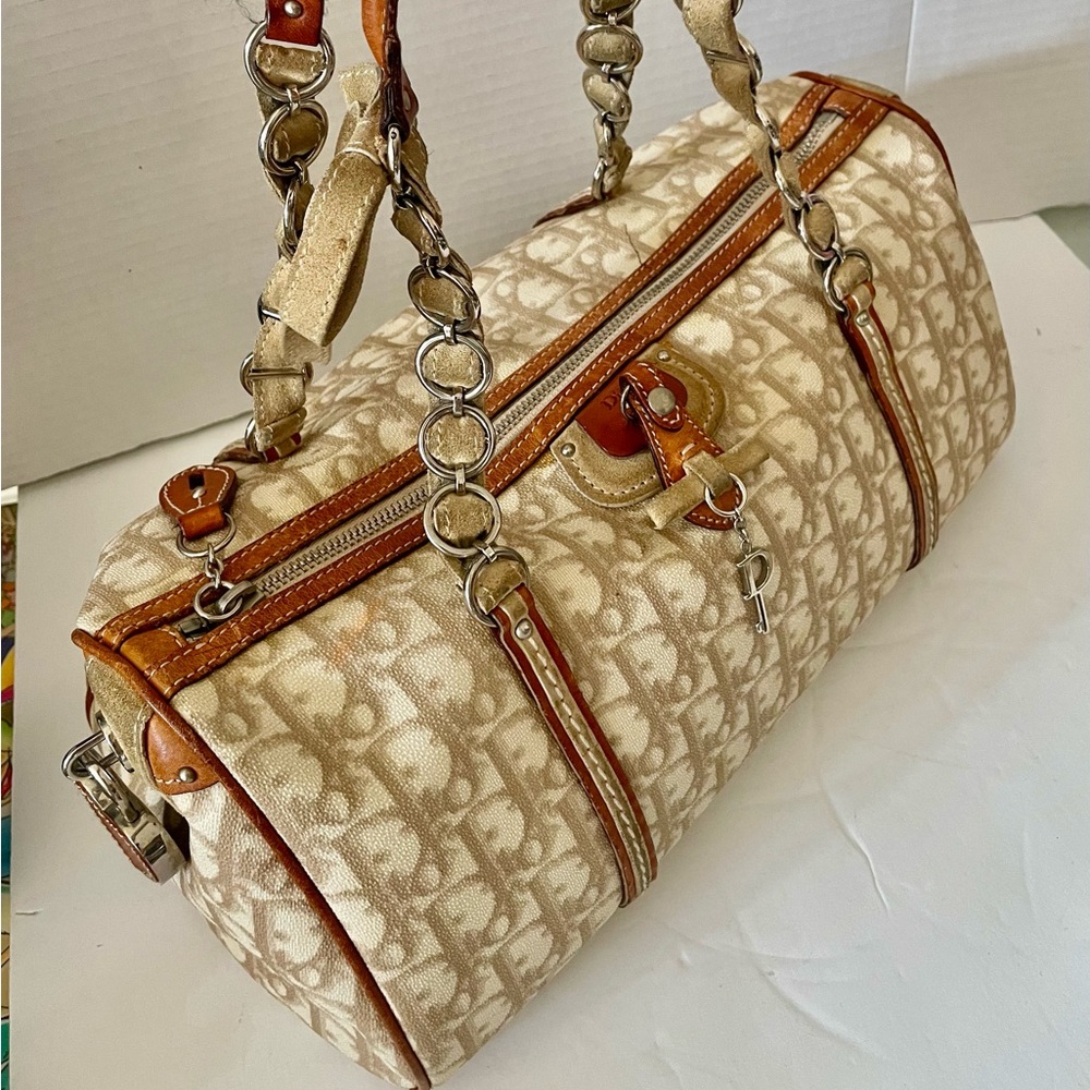 Christian Dior Trotter Romantic Hand Bag PVC Leather Beige  Auth